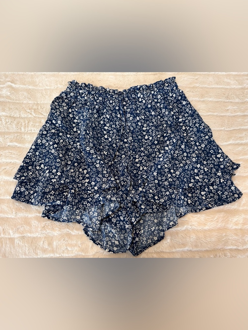Women's Navy Floral Ruffle Shorts